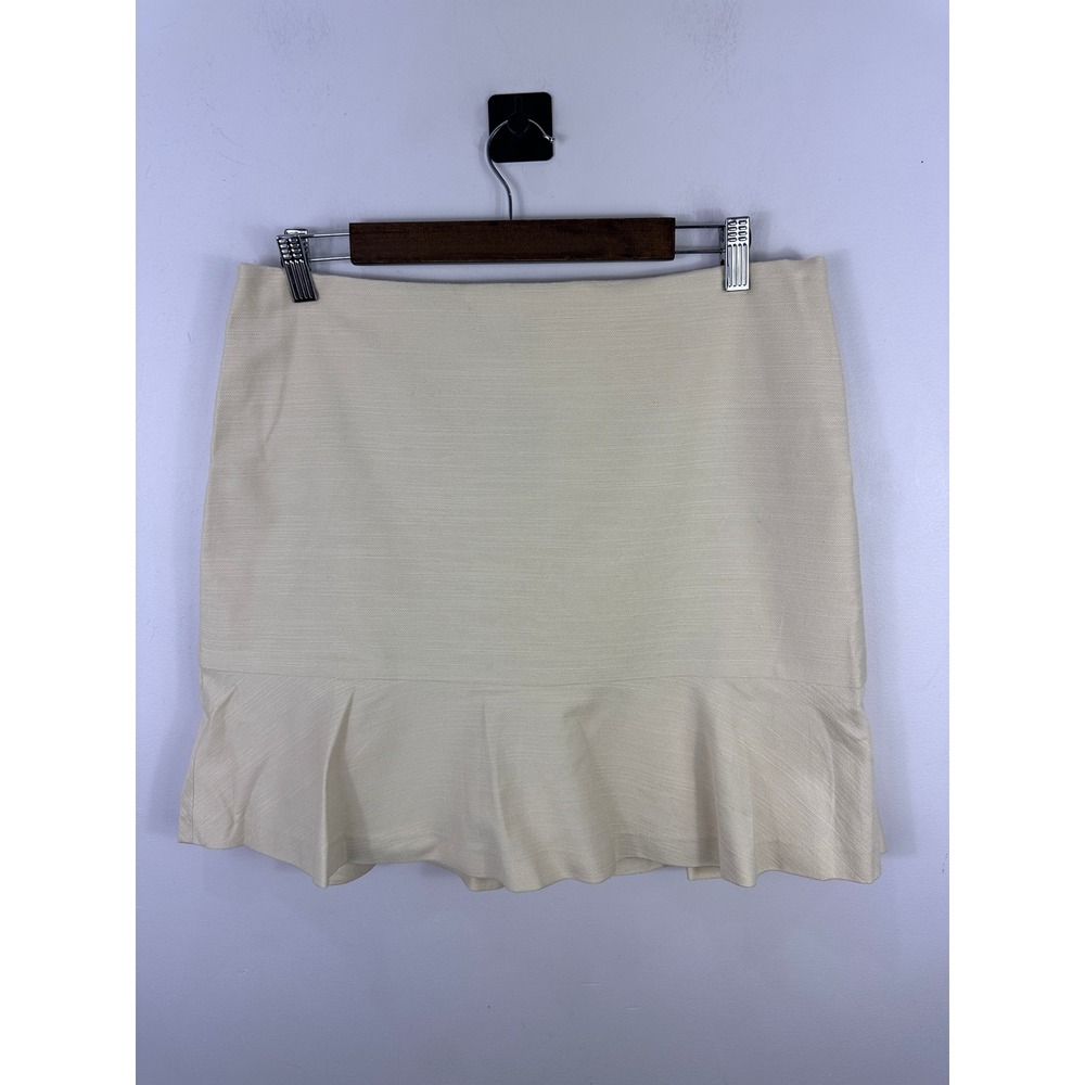 Ann Taylor Flounce‎ Mini Skirt Womens 12P Cream Ruffle Hem Textured Professional